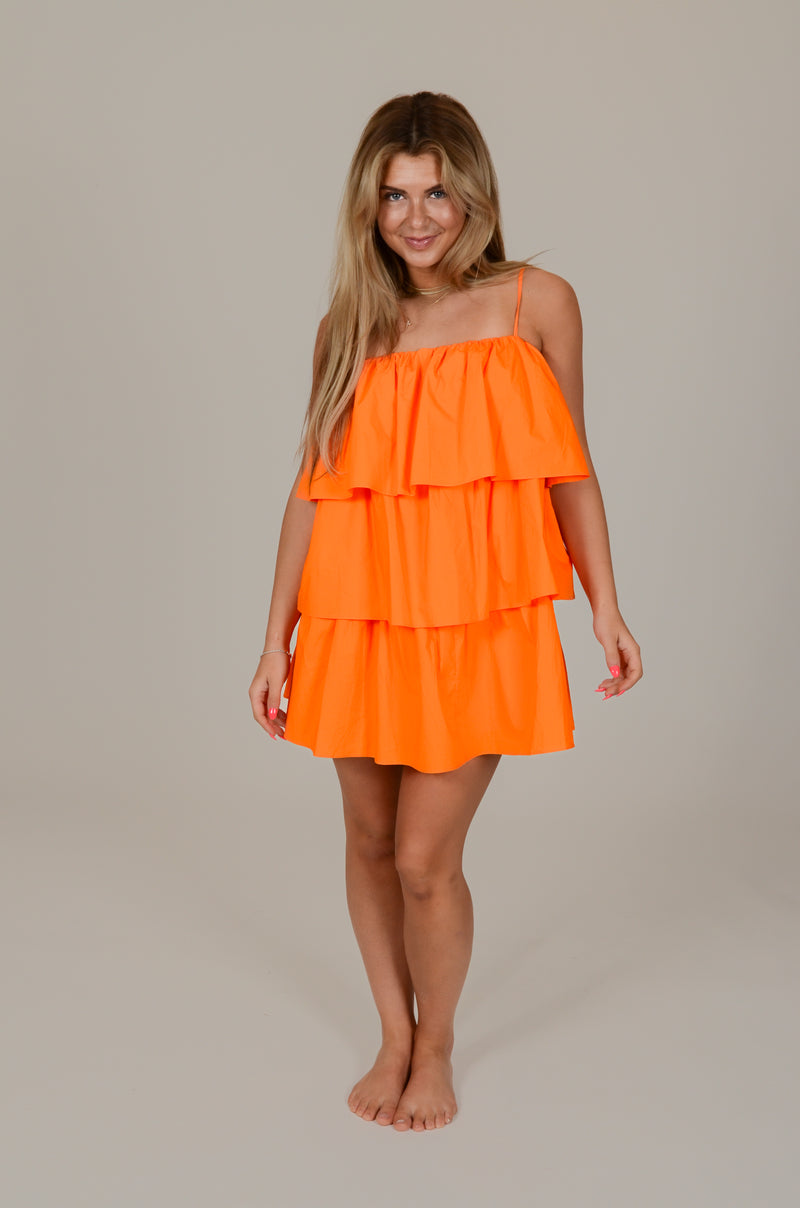 Three Tier Ruffle Dress, Orange