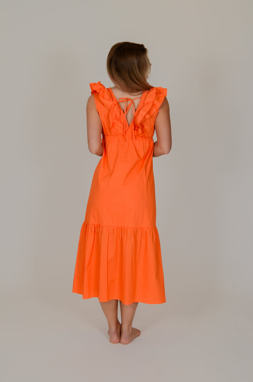 Orange Ruffle V-Neck Dress