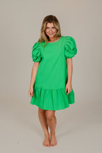 Green Puff Sleeve Drop Waist Dress