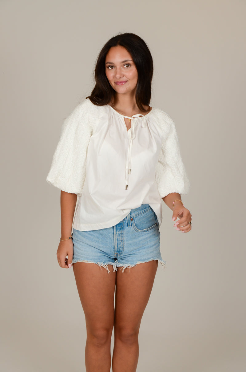 White Top with Fun Sleeve Detail