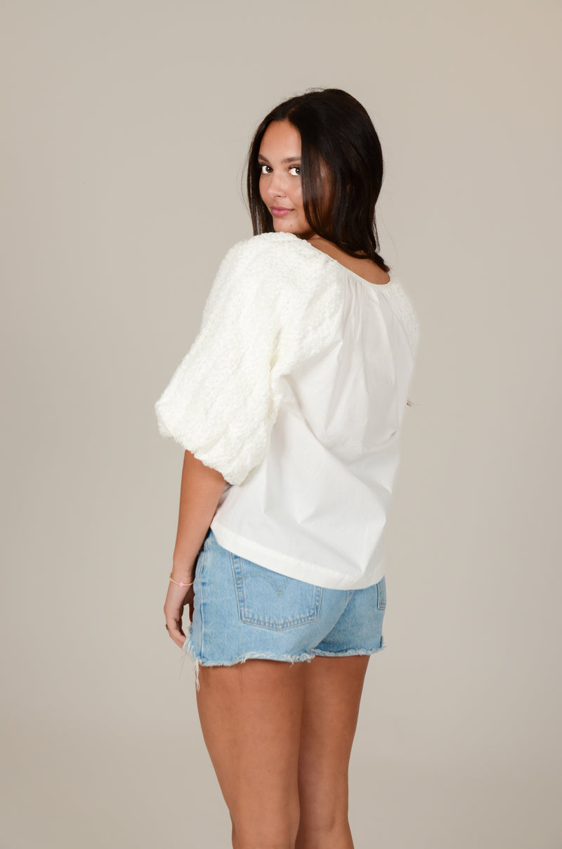White Top with Fun Sleeve Detail