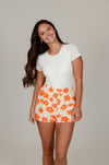 Orange and White Flower Shorts
