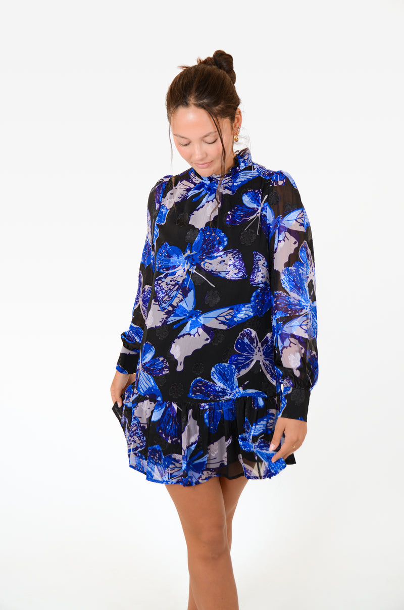 Blue and Black Mini Dress
