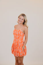 Orange Print Dress with Drop Skirt