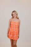 Orange Print Dress with Drop Skirt