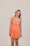 Orange Print Dress with Drop Skirt