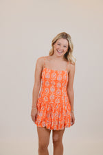 Orange Print Dress with Drop Skirt