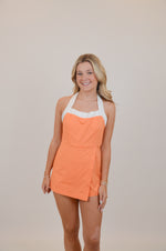 Orange Halter Tie Romper with Wrap Skort
