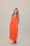 Orange Midi Dress with Tie