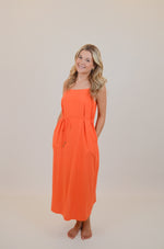 Orange Midi Dress with Tie