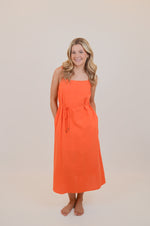 Orange Midi Dress with Tie