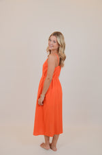 Orange Midi Dress with Tie
