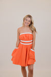 Orange Strapless Dress with White Trim