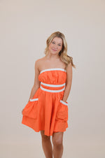 Orange Strapless Dress with White Trim