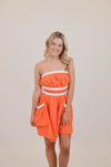 Orange Strapless Dress with White Trim