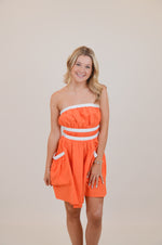 Orange Strapless Dress with White Trim