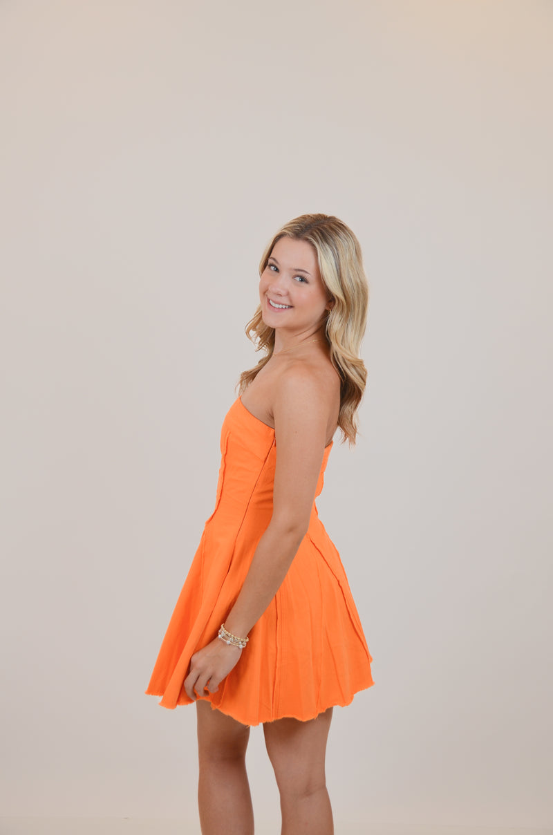 Strapless Denim Mini Dress with Raw Edges