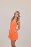 Strapless Denim Mini Dress with Pleat Detail