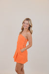 Strapless Denim Mini Dress with Pleat Detail