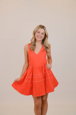V-Neck Orange Dress with Adjustable Straps
