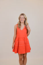V-Neck Orange Dress with Adjustable Straps