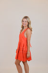 V-Neck Orange Dress with Adjustable Straps