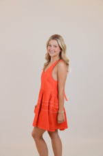 V-Neck Orange Dress with Adjustable Straps