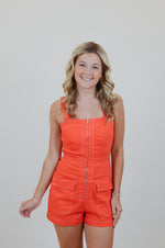 Orange Romper with Front Zipper