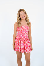 Pink Floral Print Removable Straps Smocked Romper