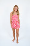 Pink Floral Print Removable Straps Smocked Romper