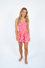 Pink Floral Print Removable Straps Smocked Romper