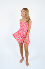 Pink Floral Print Removable Straps Smocked Romper