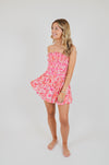 Pink Floral Print Removable Straps Smocked Romper