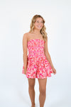 Pink Floral Print Removable Straps Smocked Romper