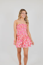 Pink Floral Print Removable Straps Smocked Romper