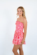 Pink Floral Print Removable Straps Smocked Romper