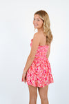 Pink Floral Print Removable Straps Smocked Romper