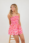 Pink Floral Print Removable Straps Smocked Romper