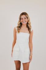 White Linen Mini Dress with Pockets