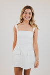 White Linen Mini Dress with Pockets