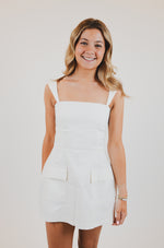 White Linen Mini Dress with Pockets