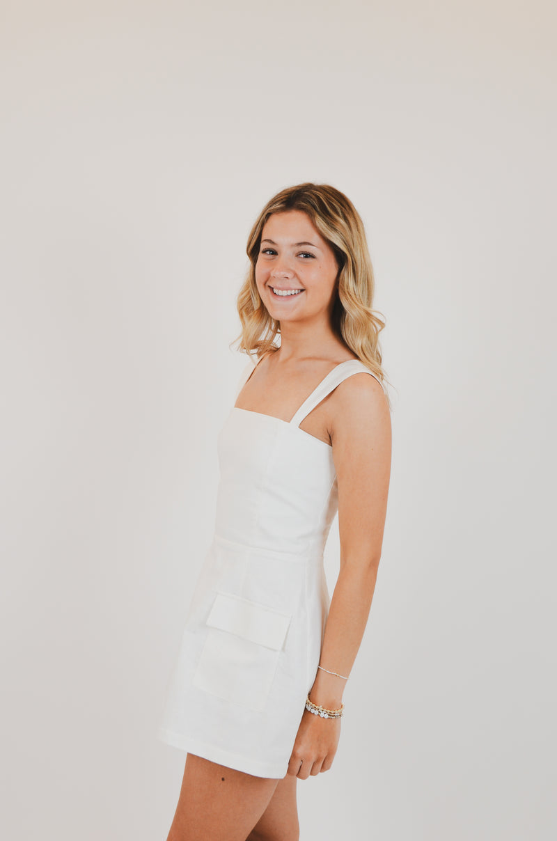 White Linen Mini Dress with Pockets