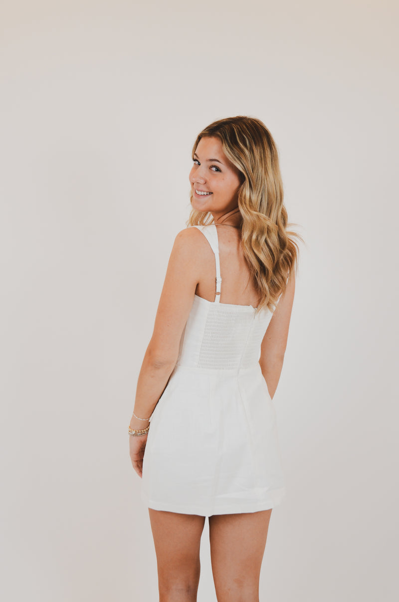White Linen Mini Dress with Pockets