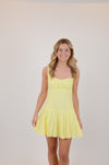 Baby Yellow Open Back Pleated Mini Dress
