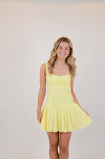 Baby Yellow Open Back Pleated Mini Dress