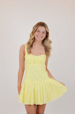Baby Yellow Open Back Pleated Mini Dress