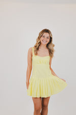 Baby Yellow Open Back Pleated Mini Dress