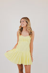 Baby Yellow Open Back Pleated Mini Dress