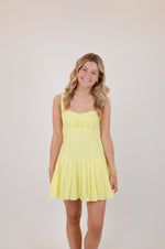 Baby Yellow Open Back Pleated Mini Dress