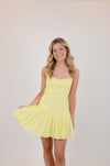 Baby Yellow Open Back Pleated Mini Dress